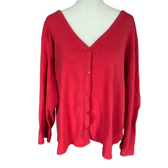 Nine & Co. women's size XL red v-neck button down stretchy fleece sweater - Picture 1 of 6